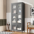 Großer Metall-Vitrinen-Schrank mit 4 Glastüren, 5 Einlegeböden, Sideboard, Bücherregal, freistehender Schrank