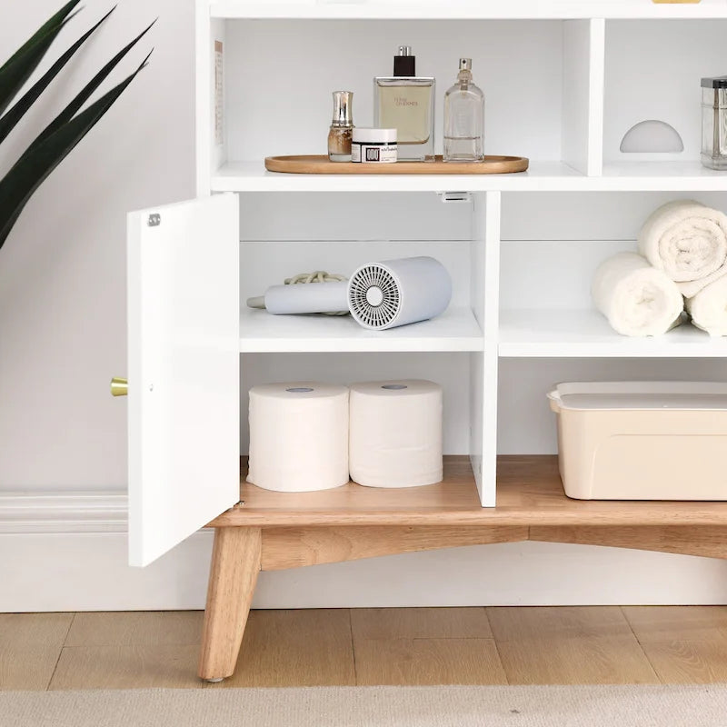 Colorblocking Storage Cabinet with Solid Wood Base & feet, Floor Cabinet