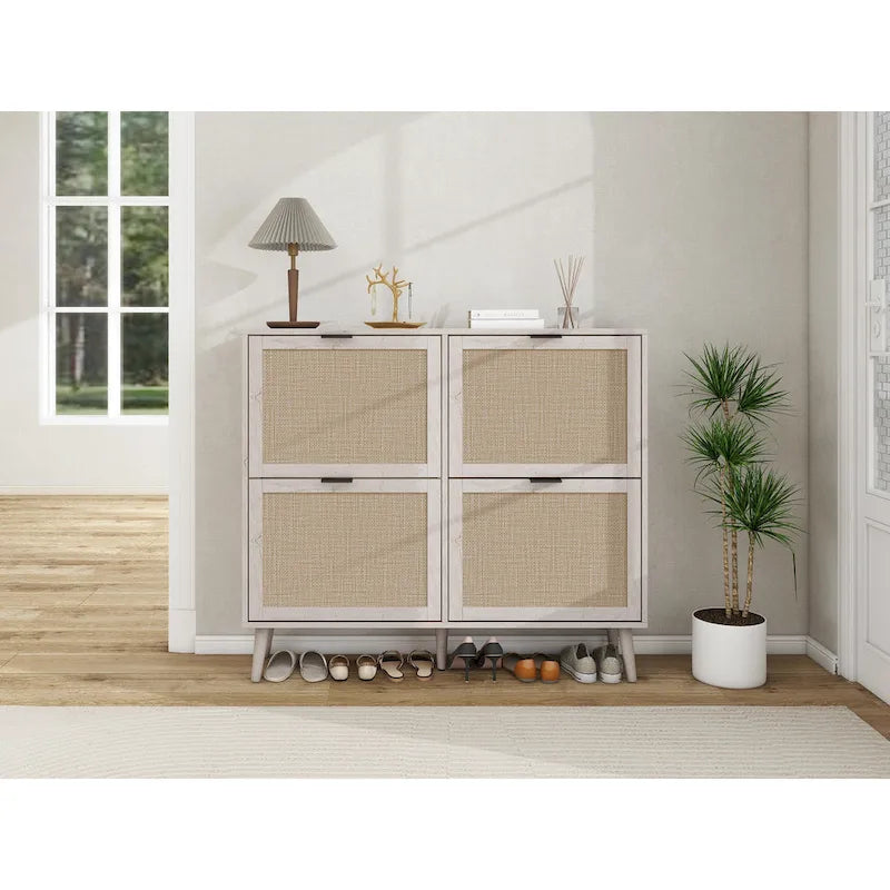 4 Door Shoe Rack, Freestanding Modern Shoe Storage Cabinet, for Entryway