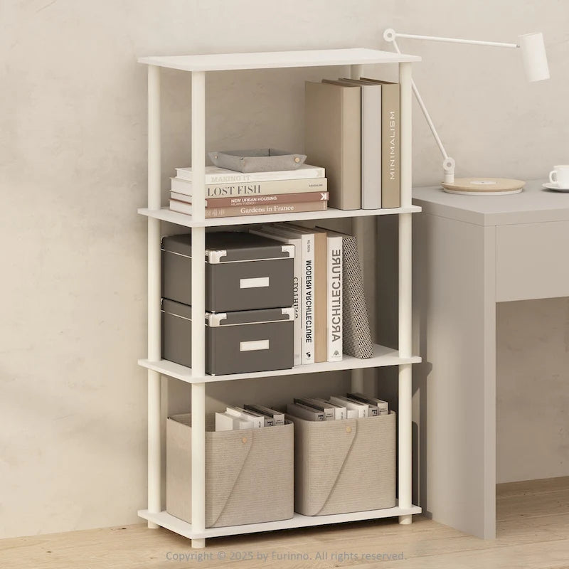 4-Tier Multipurpose Shelf Display Rack, Shelving Unit, Bookcase, White/White