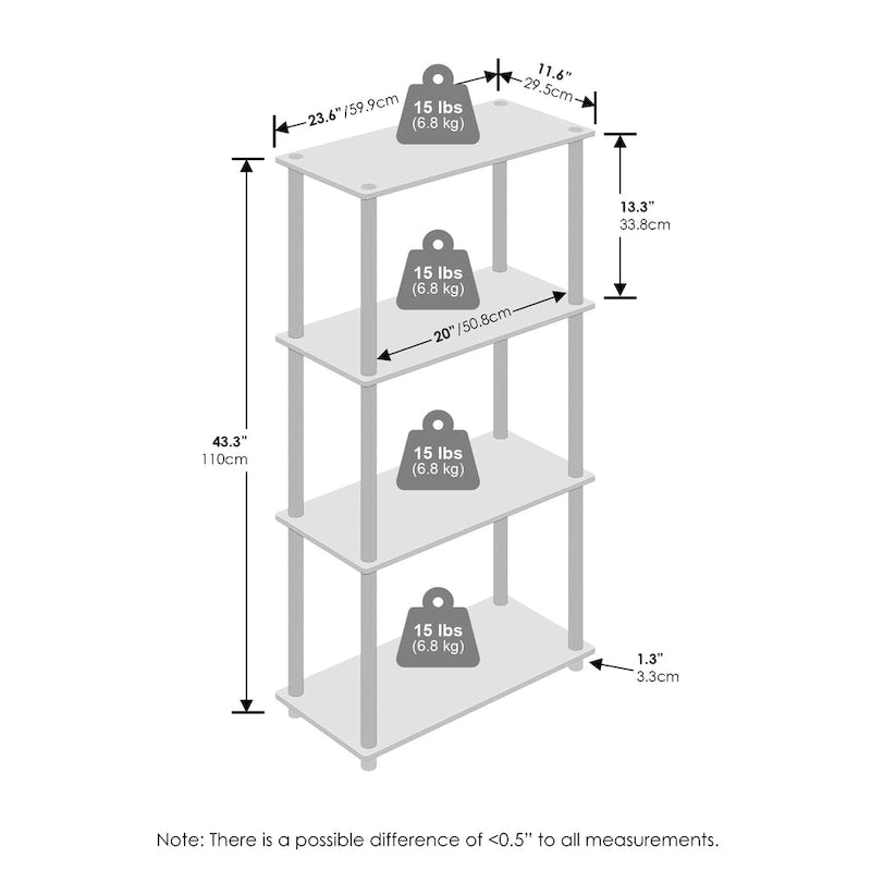 4-Tier Multipurpose Shelf Display Rack, Shelving Unit, Bookcase, White/White