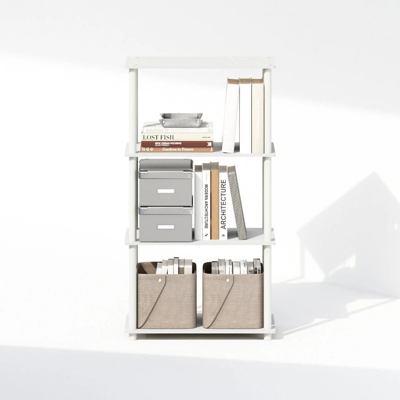 4-Tier Multipurpose Shelf Display Rack, Shelving Unit, Bookcase, White/White
