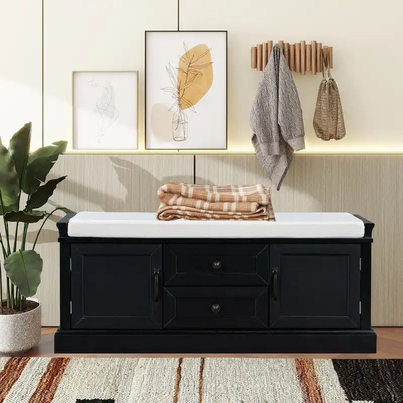 Entryway Shoe Storage Stool with 2 Drawers and Removable Cushion