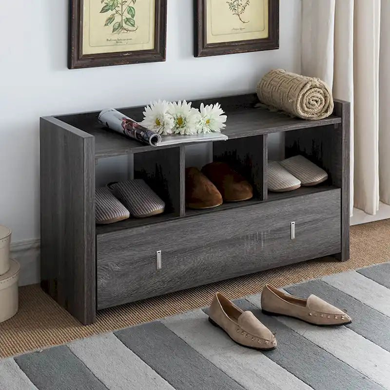 Graue Schuhbank im Used-Look mit Schublade und 3 Ablagen