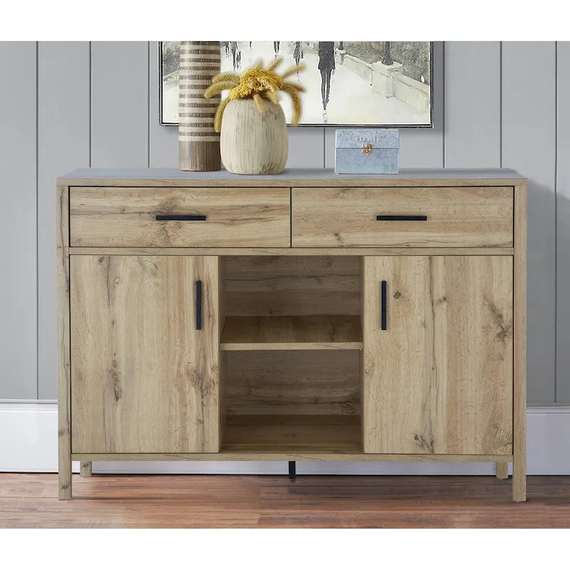 47W Sideboard Storage Cabinet with Two Cabinets, Two Drawers, Two Open Shelves
