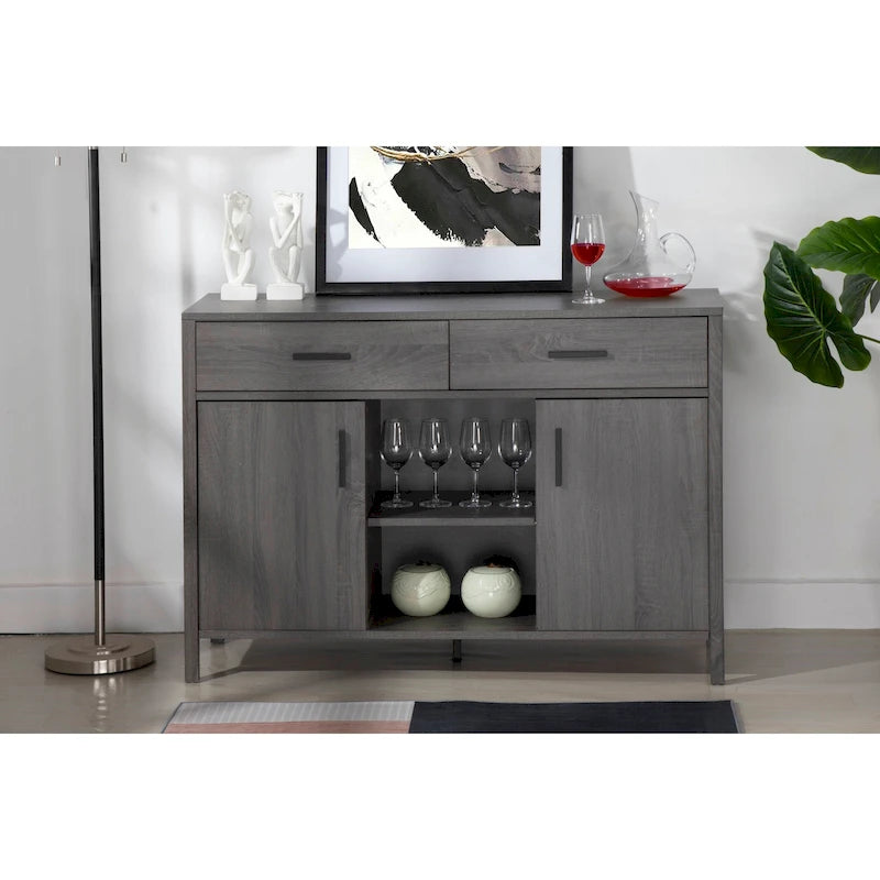 47W Sideboard Storage Cabinet with Two Cabinets, Two Drawers, Two Open Shelves