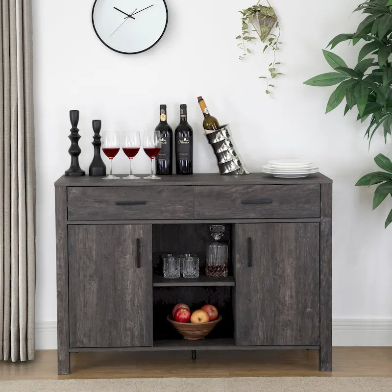 47W Sideboard Storage Cabinet with Two Cabinets, Two Drawers, Two Open Shelves