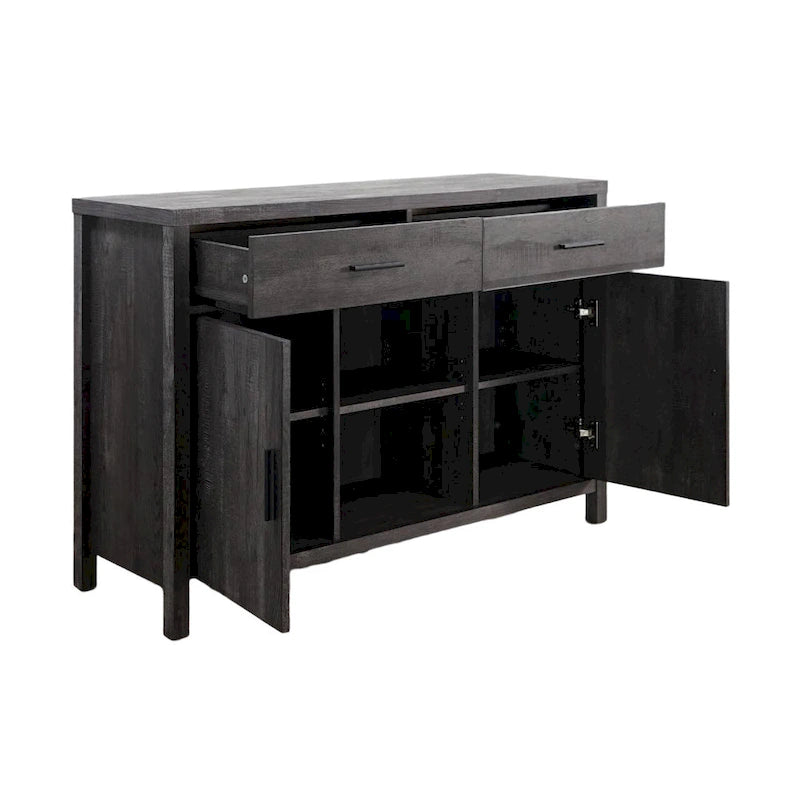 Sideboard-Aufbewahrungsschrank, 120 cm breit, mit zwei Schränken, zwei Schubladen, zwei offenen Regalfächern