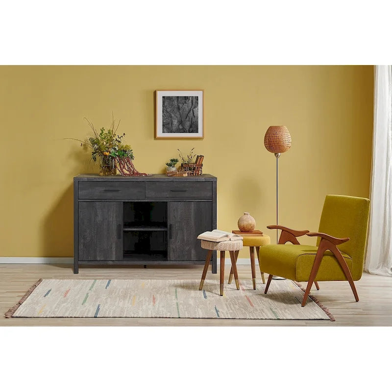 Sideboard-Aufbewahrungsschrank, 120 cm breit, mit zwei Schränken, zwei Schubladen, zwei offenen Regalfächern