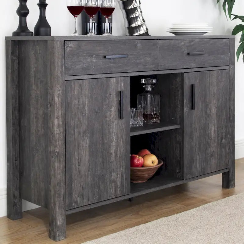 Sideboard-Aufbewahrungsschrank, 120 cm breit, mit zwei Schränken, zwei Schubladen, zwei offenen Regalfächern