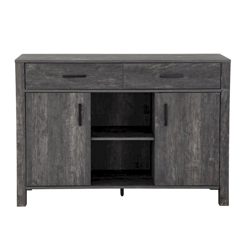 Sideboard-Aufbewahrungsschrank, 120 cm breit, mit zwei Schränken, zwei Schubladen, zwei offenen Regalfächern