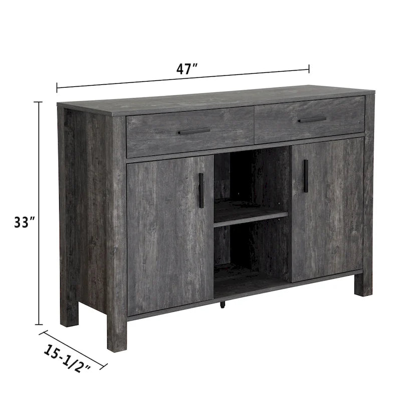 Sideboard-Aufbewahrungsschrank, 120 cm breit, mit zwei Schränken, zwei Schubladen, zwei offenen Regalfächern