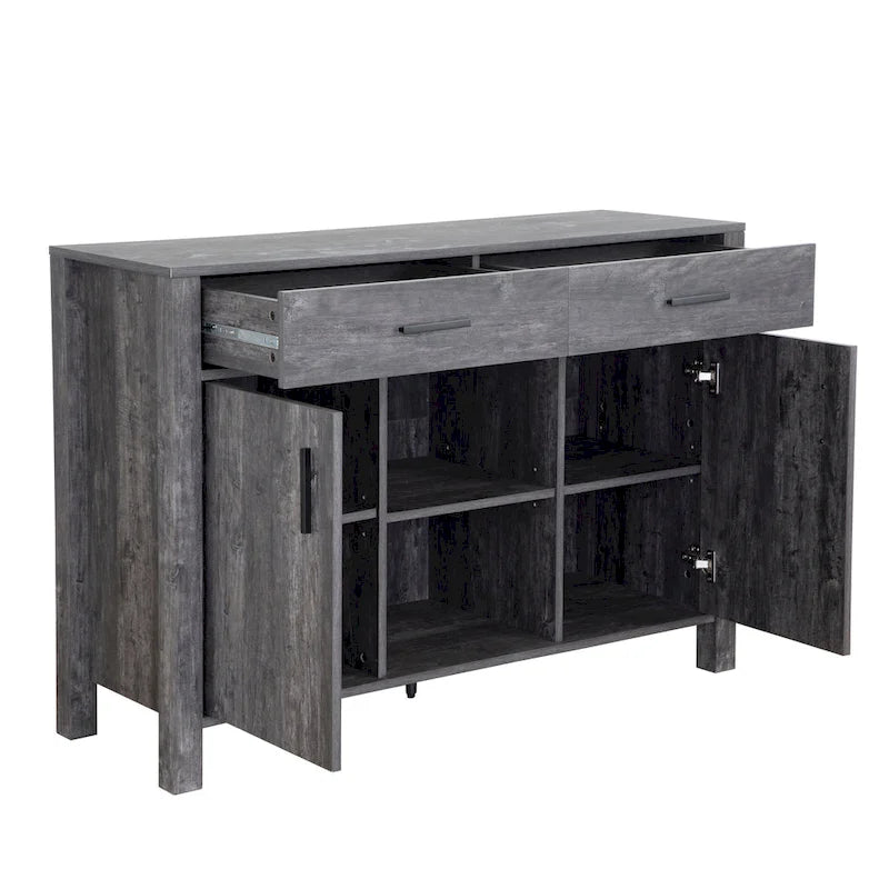 Sideboard-Aufbewahrungsschrank, 120 cm breit, mit zwei Schränken, zwei Schubladen, zwei offenen Regalfächern