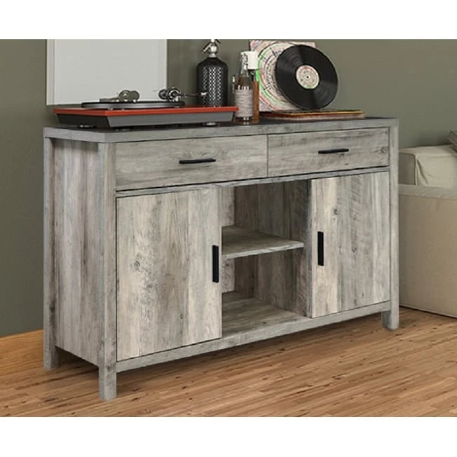 Sideboard-Aufbewahrungsschrank, 120 cm breit, mit zwei Schränken, zwei Schubladen, zwei offenen Regalfächern