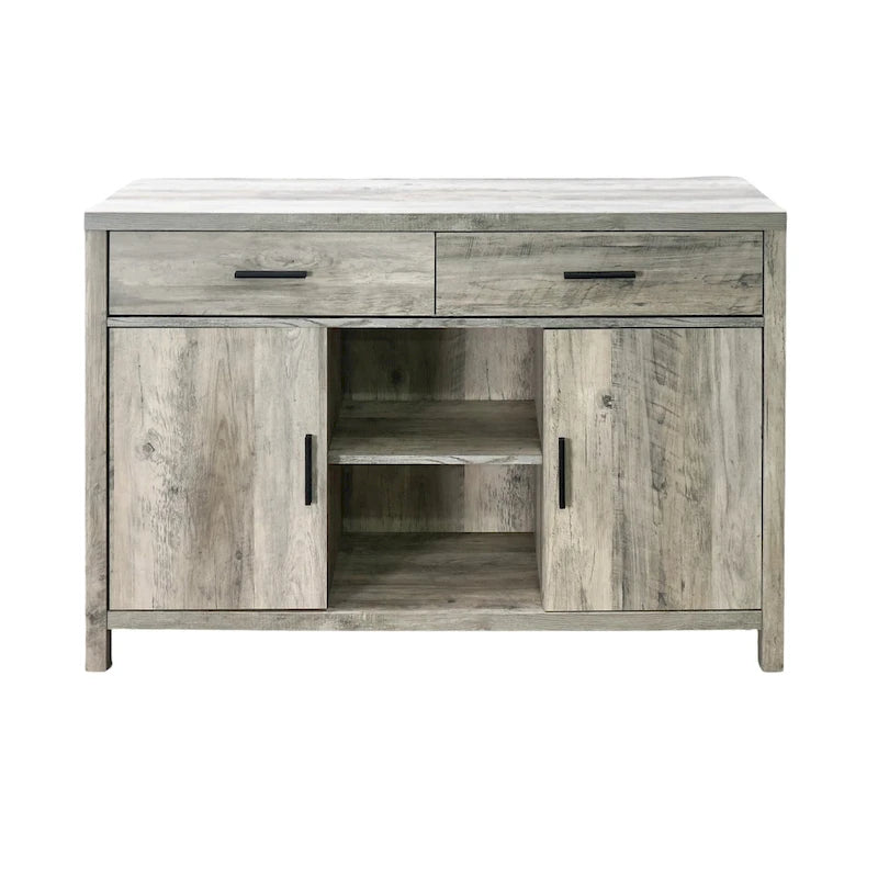 Sideboard-Aufbewahrungsschrank, 120 cm breit, mit zwei Schränken, zwei Schubladen, zwei offenen Regalfächern