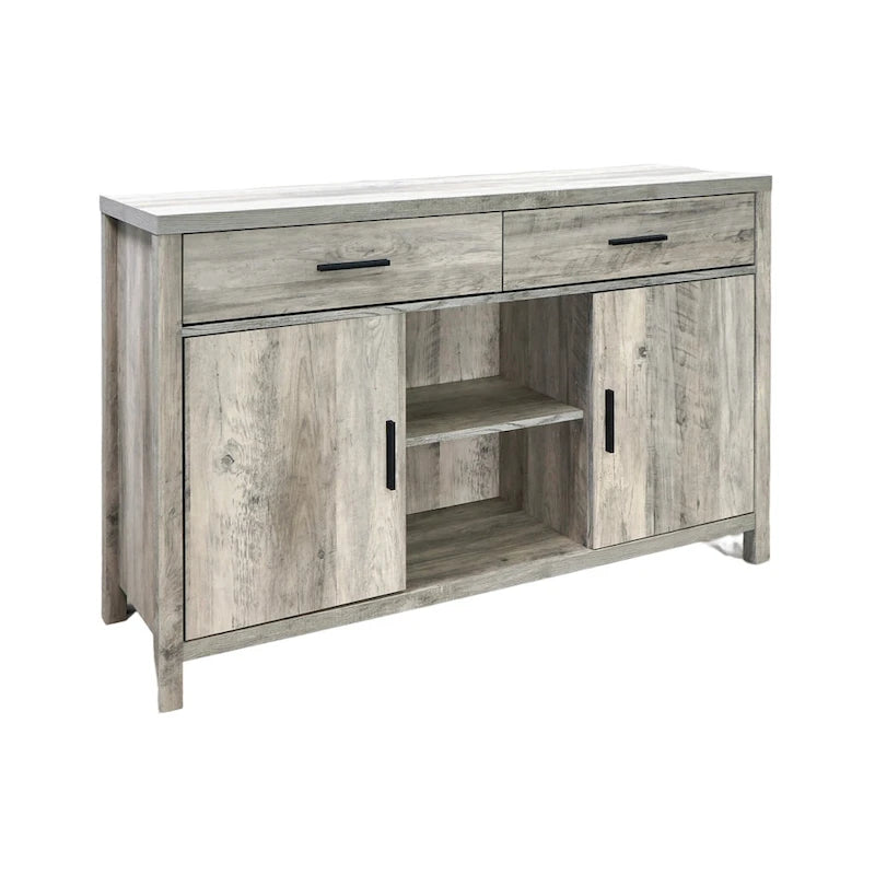 Sideboard-Aufbewahrungsschrank, 120 cm breit, mit zwei Schränken, zwei Schubladen, zwei offenen Regalfächern