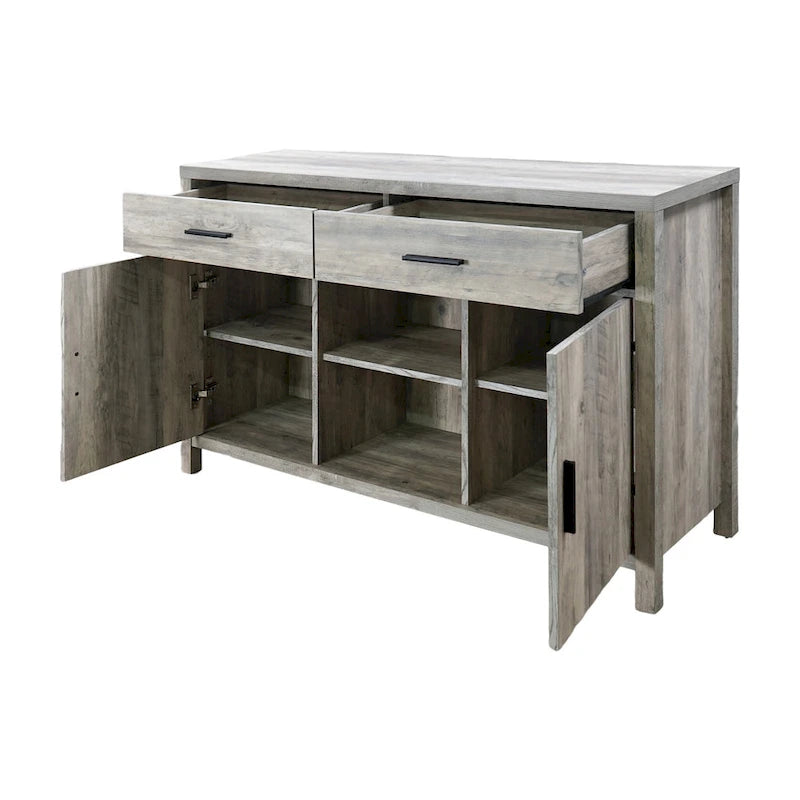 Sideboard-Aufbewahrungsschrank, 120 cm breit, mit zwei Schränken, zwei Schubladen, zwei offenen Regalfächern