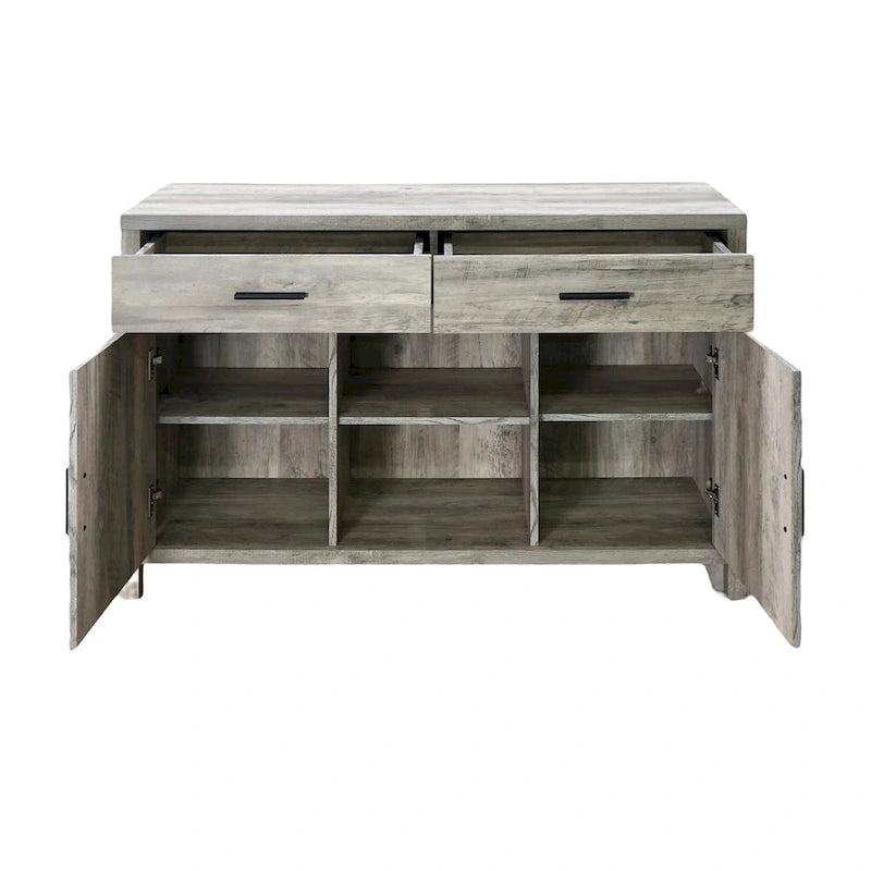 Sideboard-Aufbewahrungsschrank, 120 cm breit, mit zwei Schränken, zwei Schubladen, zwei offenen Regalfächern