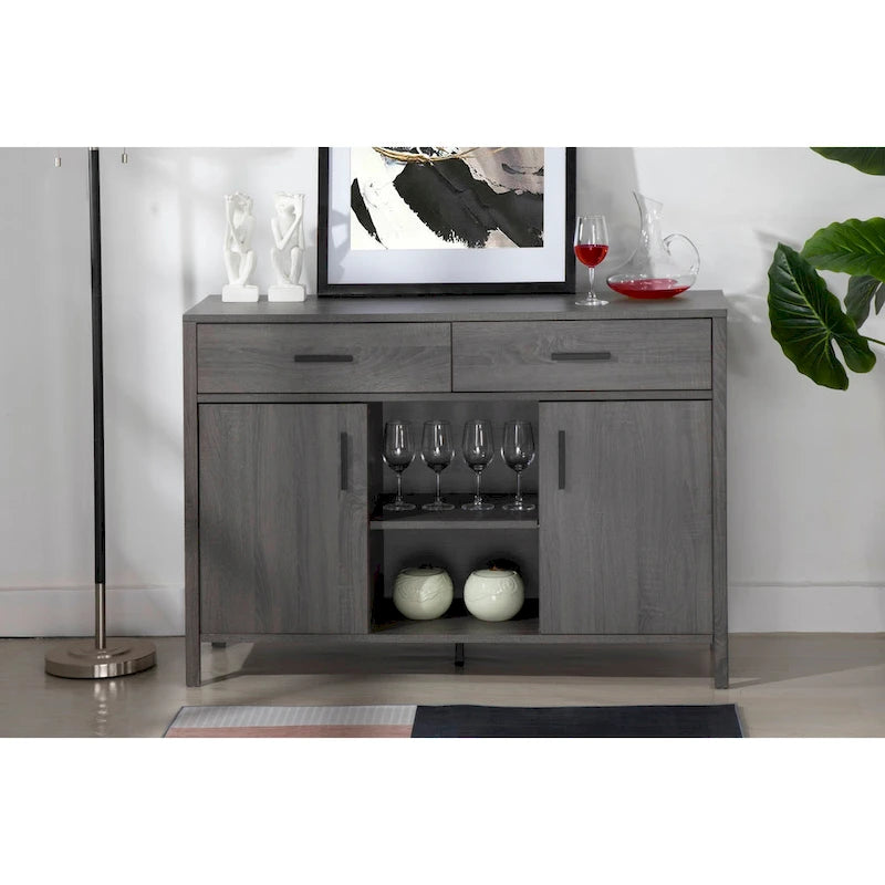 Sideboard-Aufbewahrungsschrank, 120 cm breit, mit zwei Schränken, zwei Schubladen, zwei offenen Regalfächern