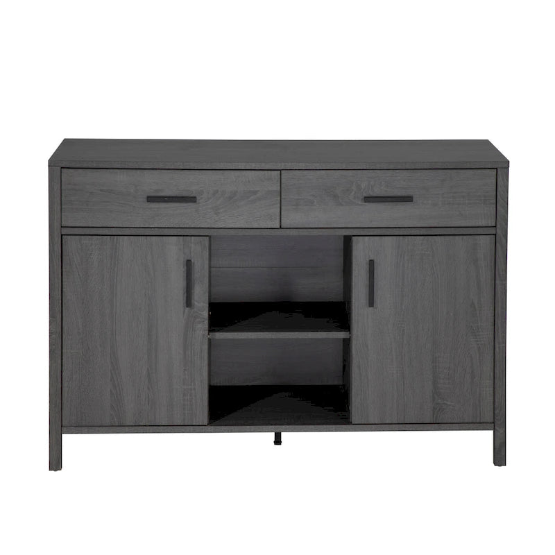 Sideboard-Aufbewahrungsschrank, 120 cm breit, mit zwei Schränken, zwei Schubladen, zwei offenen Regalfächern