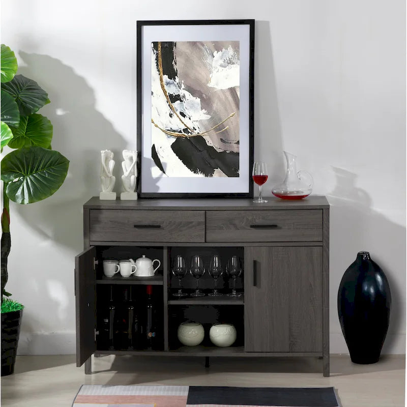Sideboard-Aufbewahrungsschrank, 120 cm breit, mit zwei Schränken, zwei Schubladen, zwei offenen Regalfächern