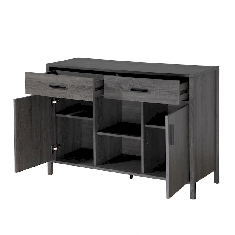 Sideboard-Aufbewahrungsschrank, 120 cm breit, mit zwei Schränken, zwei Schubladen, zwei offenen Regalfächern