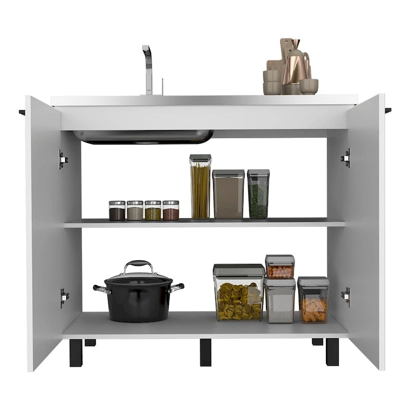 39" Doppelwaschbecken mit Schrank - Edelstahl