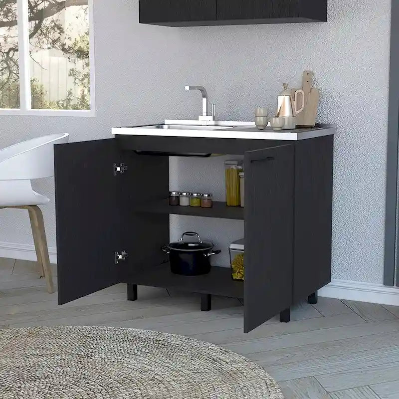 39" Doppelwaschbecken mit Schrank - Edelstahl