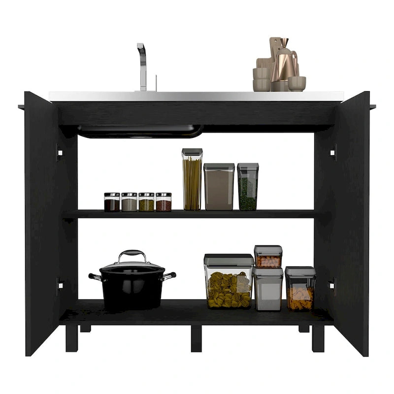 39" Doppelwaschbecken mit Schrank - Edelstahl