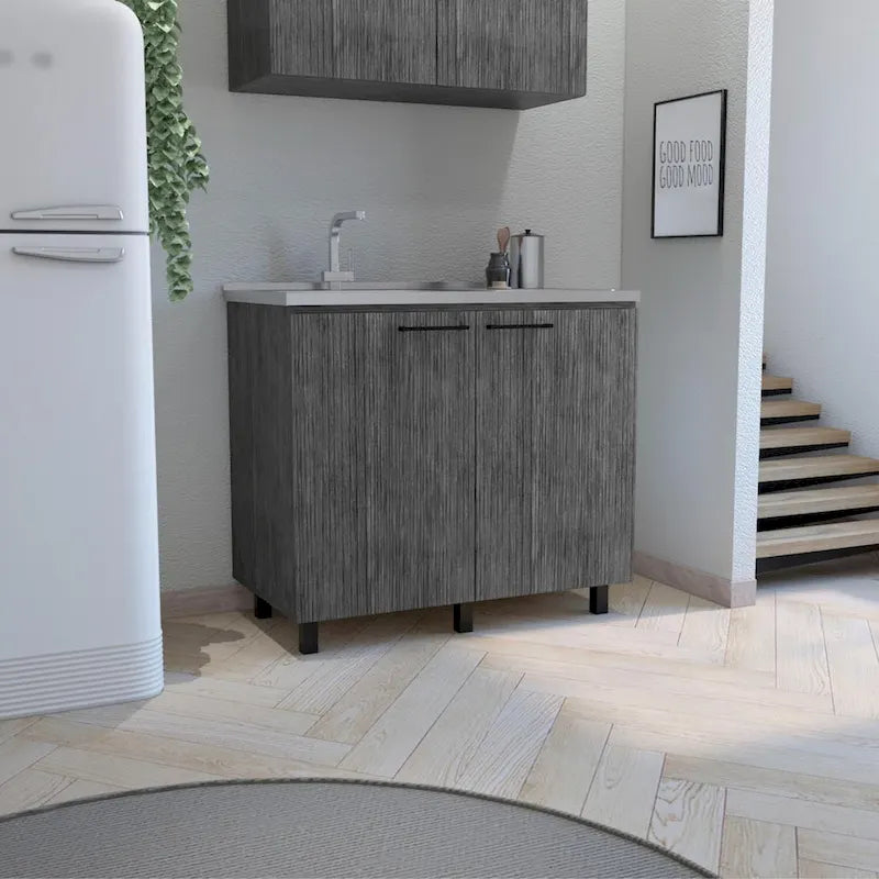 39" Doppelwaschbecken mit Schrank - Edelstahl