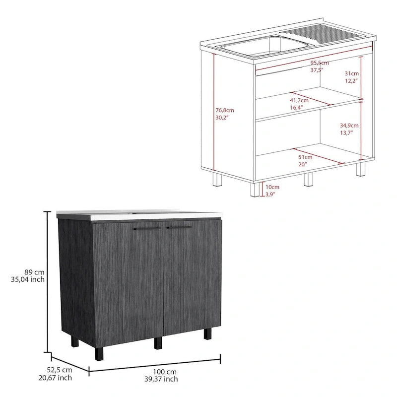 39" Doppelwaschbecken mit Schrank - Edelstahl