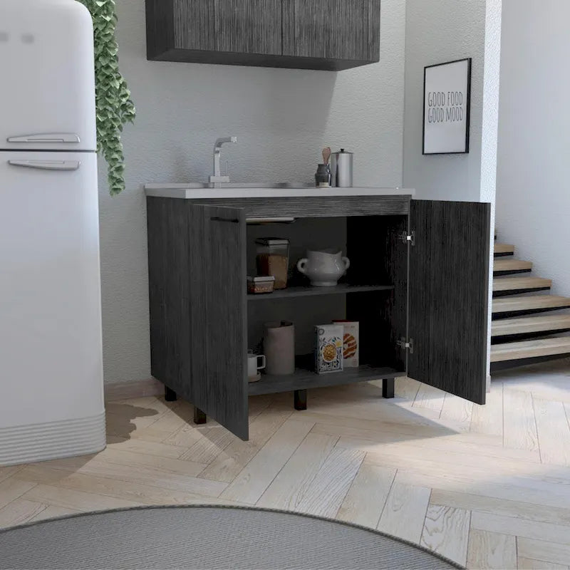 39" Doppelwaschbecken mit Schrank - Edelstahl