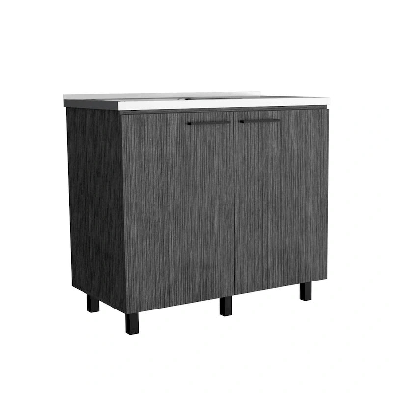 39" Doppelwaschbecken mit Schrank - Edelstahl
