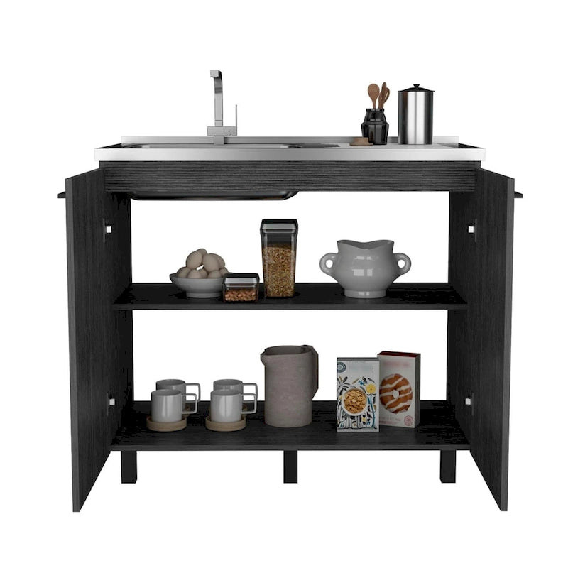 39" Doppelwaschbecken mit Schrank - Edelstahl