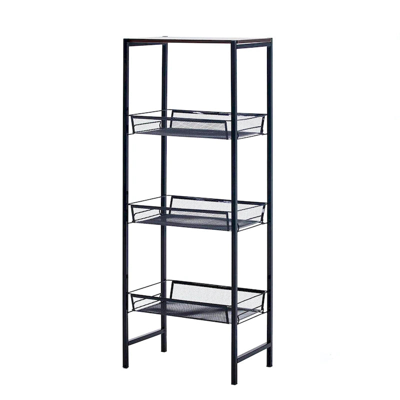 3-Tier Storage Shelves with Mesh Trays and Metal Frame