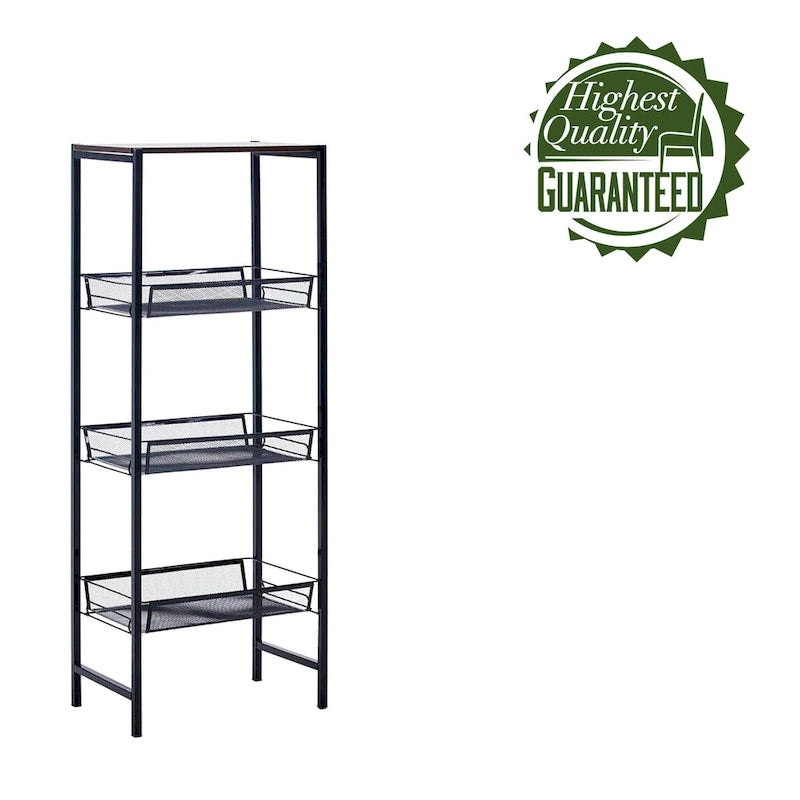 3-Tier Storage Shelves with Mesh Trays and Metal Frame