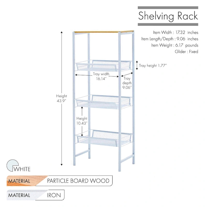 3-Tier Storage Shelves with Mesh Trays and Metal Frame