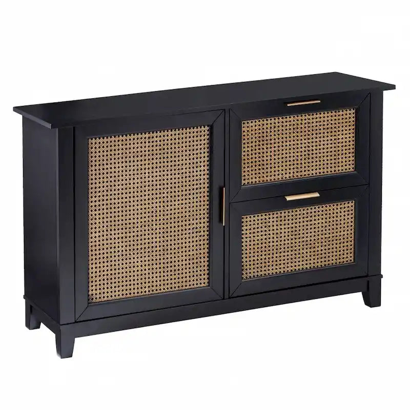 50" schwarzes Massivholz-Sideboard mit zwei Schubladen