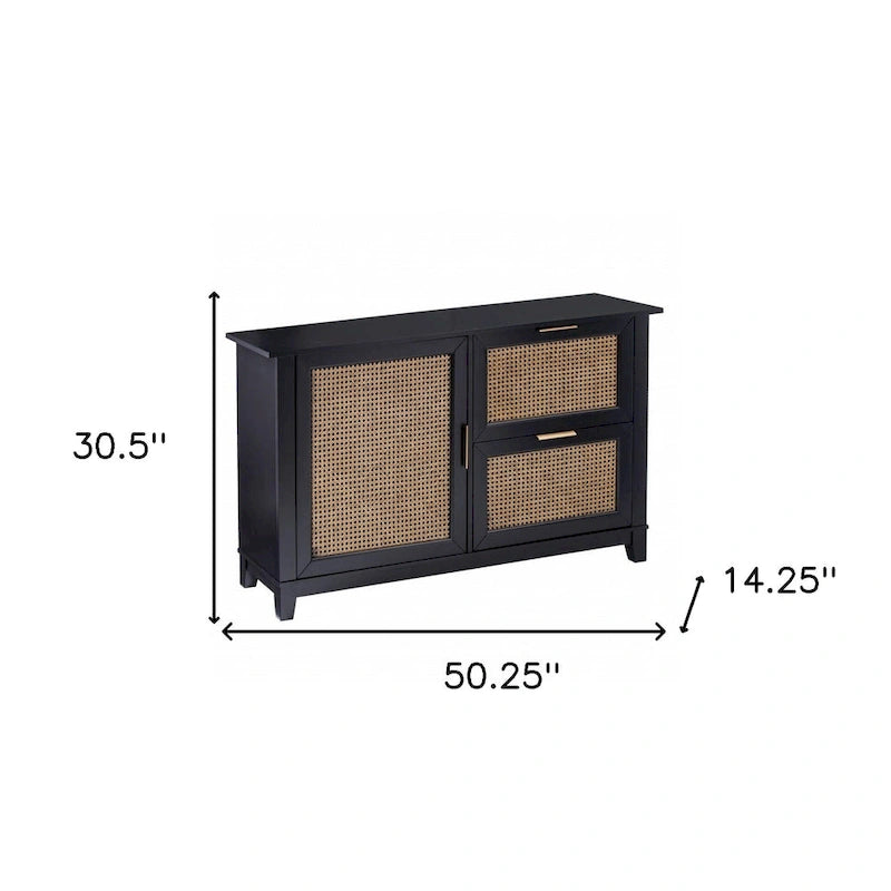 50" Black Solid Wood Two Drawer Sideboard