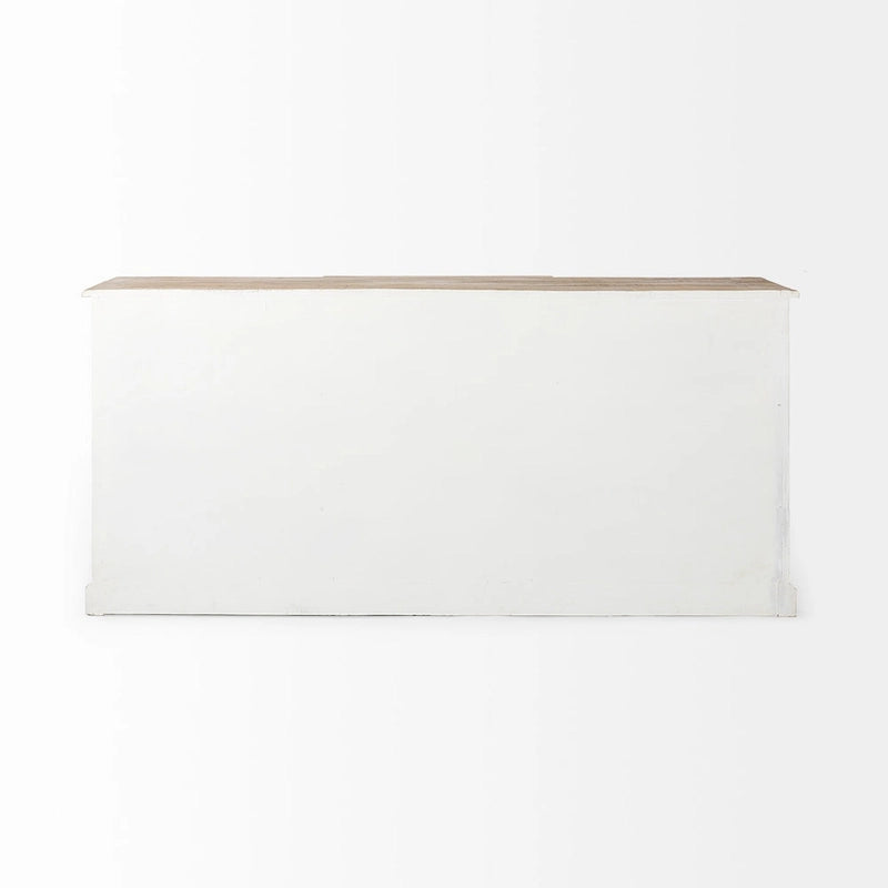 White w/Black Trim & Medium Brown Top Solid Wood Sideboard - 75L x 20.8W x 34.3H