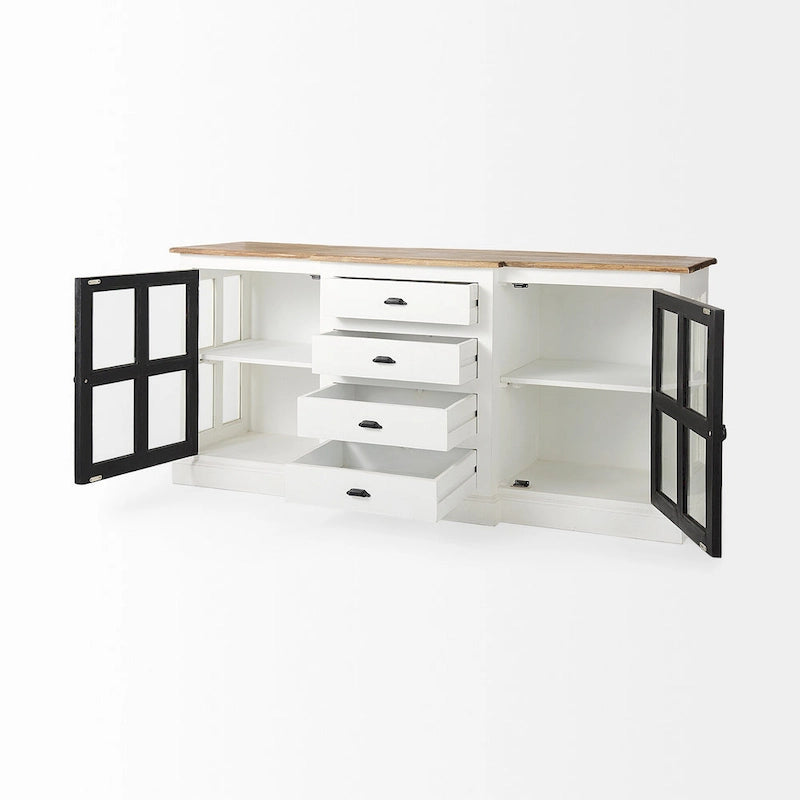 Weiß mit schwarzem Rand & Mittelbrauner Oberplatte Massives Holz Sideboard - 75L x 20.8B x 34.3H