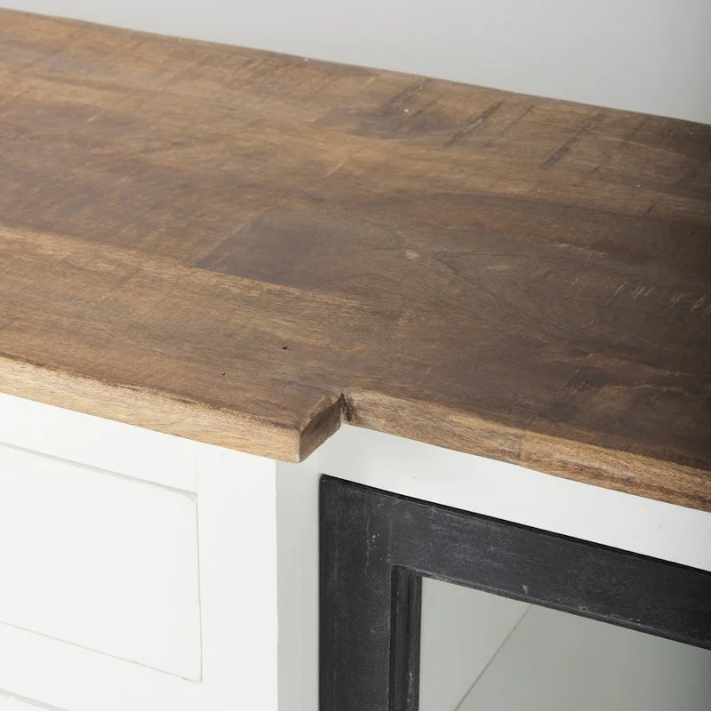 Weiß mit schwarzem Rand & Mittelbrauner Oberplatte Massives Holz Sideboard - 75L x 20.8B x 34.3H