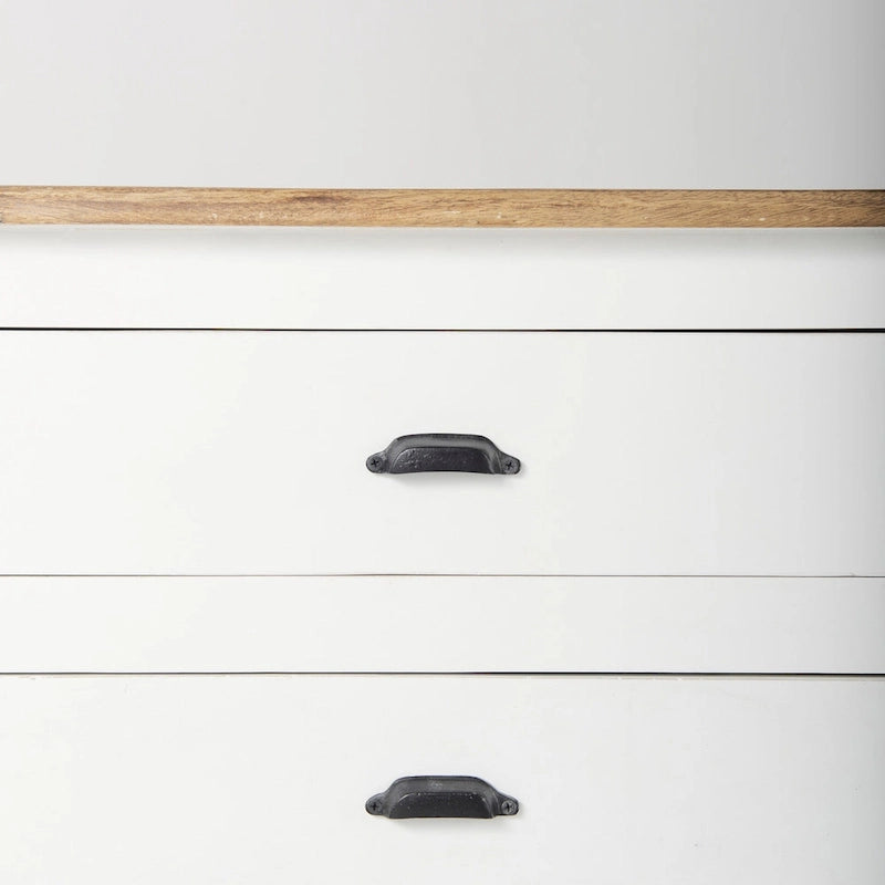 Weiß mit schwarzem Rand & Mittelbrauner Oberplatte Massives Holz Sideboard - 75L x 20.8B x 34.3H