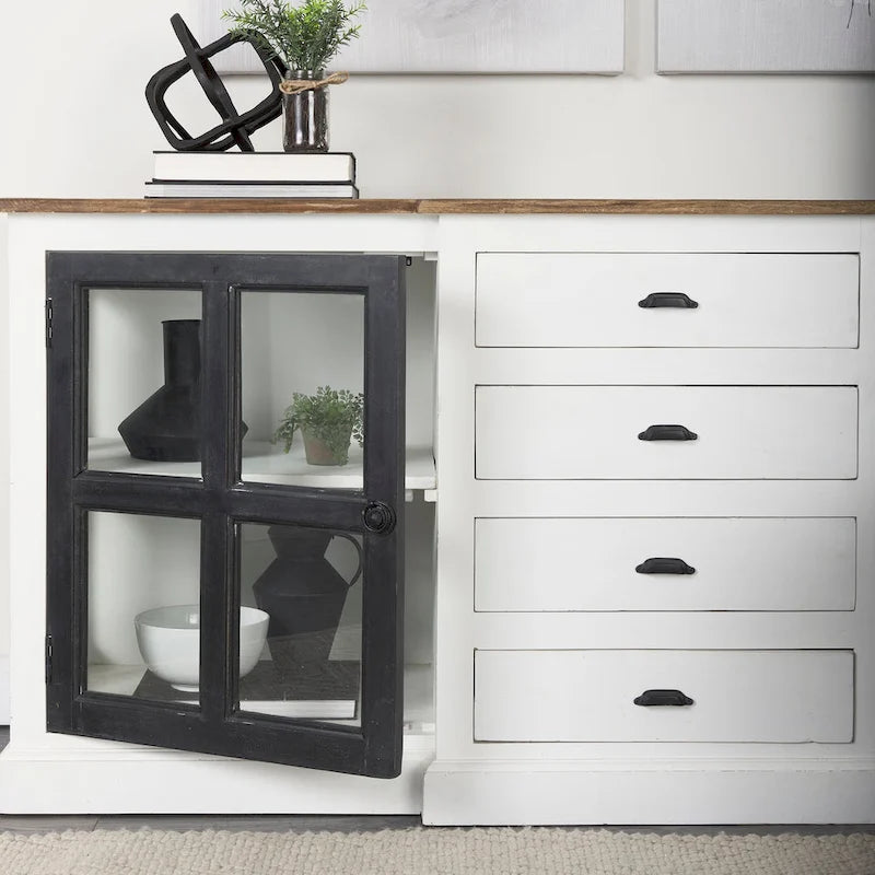 Weiß mit schwarzem Rand & Mittelbrauner Oberplatte Massives Holz Sideboard - 75L x 20.8B x 34.3H