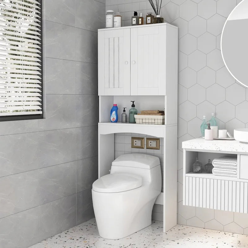 Weißer Badezimmerschrank über der Toilette für zu Hause – 60B x 23T x 157H cm