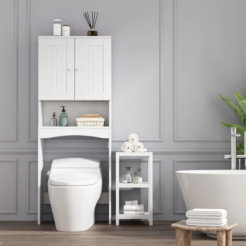 Weißer Badezimmerschrank über der Toilette für zu Hause – 60B x 23T x 157H cm