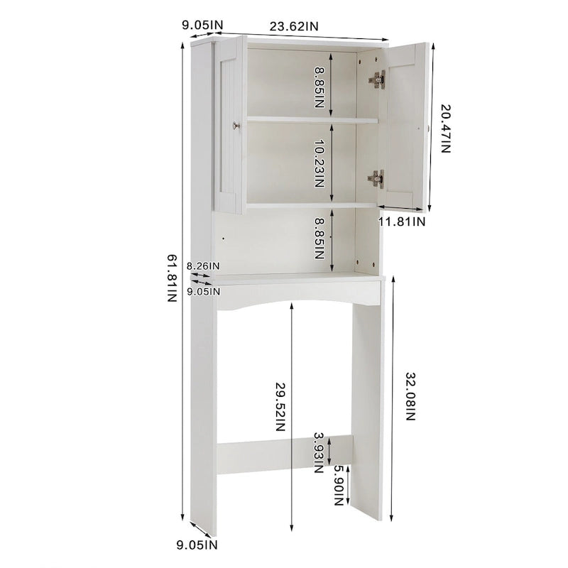 Weißer Badezimmerschrank über der Toilette für zu Hause – 60B x 23T x 157H cm