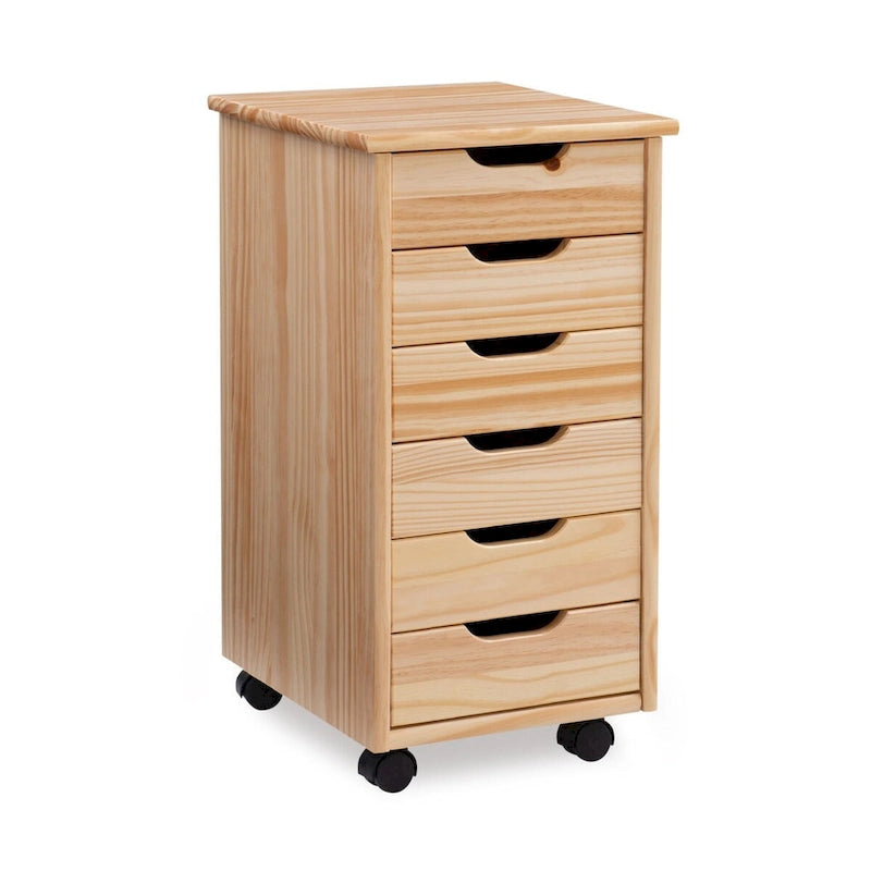 26 Natural Brown Rolling Storage Cabinet with 6 Drawer
