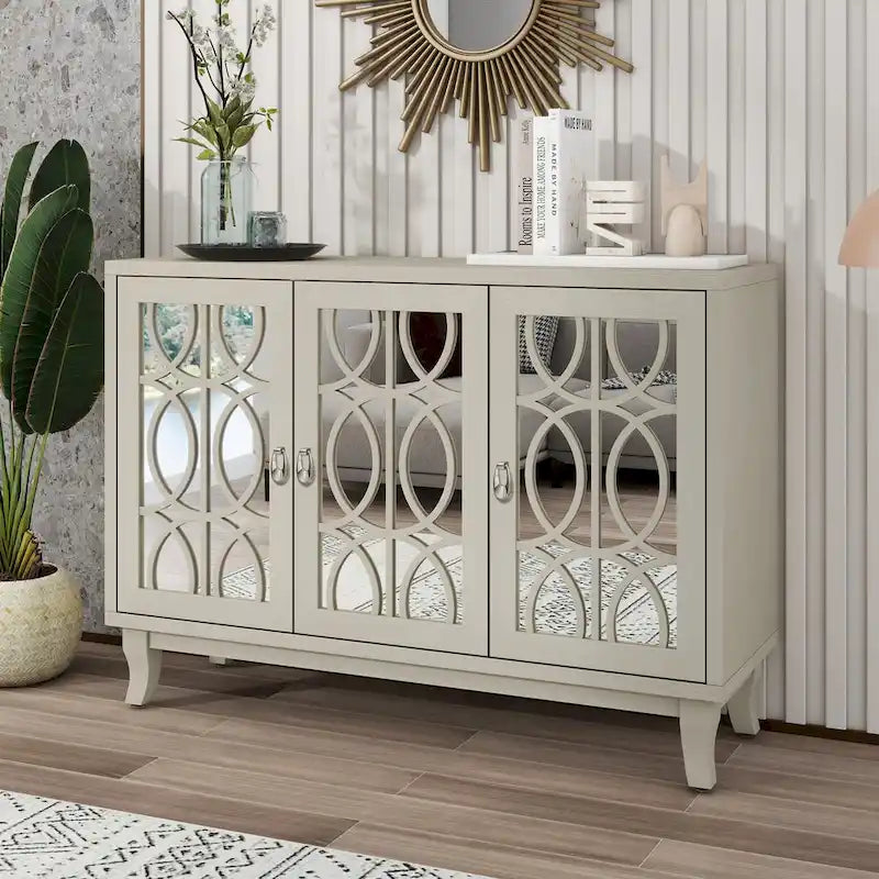Sideboard mit Glastüren, verspiegelter Anrichtenschrank mit 3 Türen