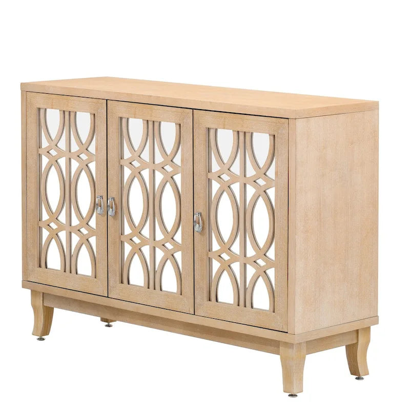 Sideboard mit Glastüren, verspiegelter Anrichtenschrank mit 3 Türen